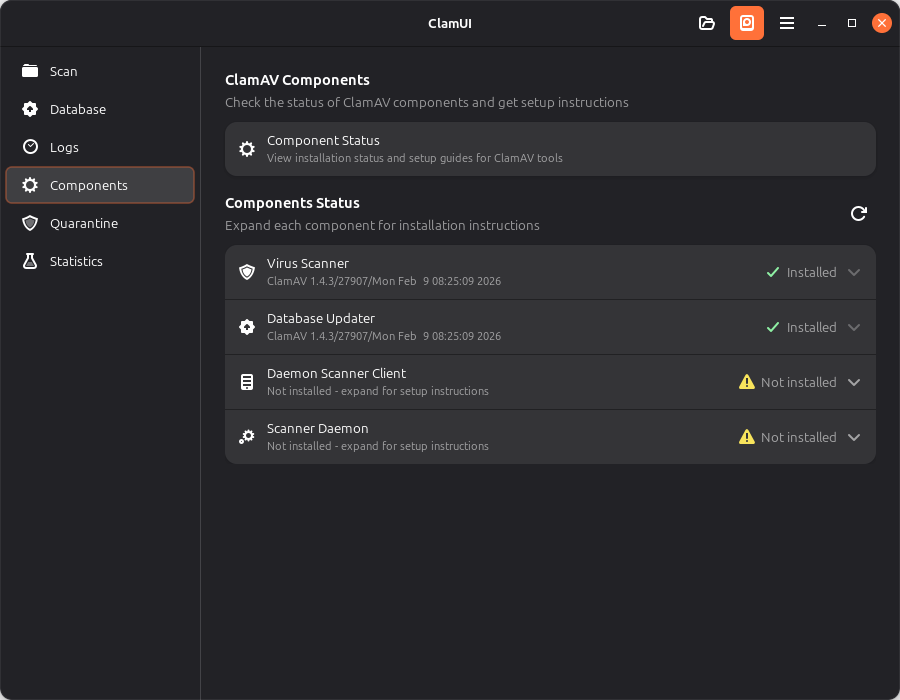 ClamUI components view