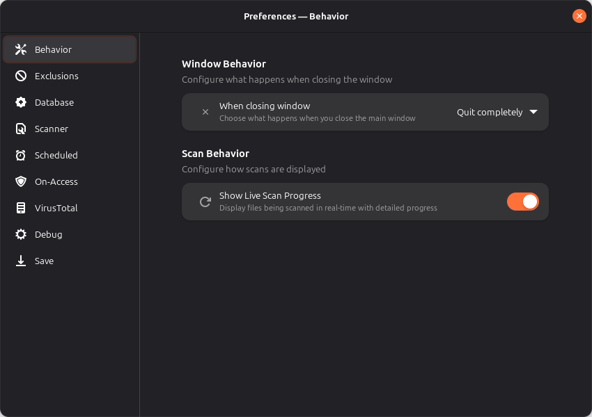ClamUI configuration view