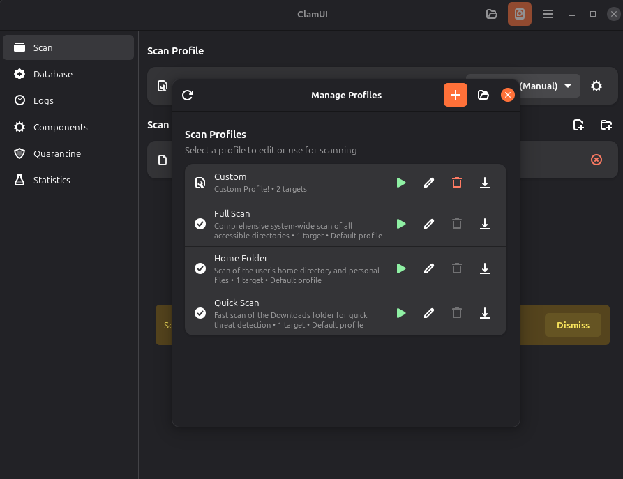 ClamUI profile management view